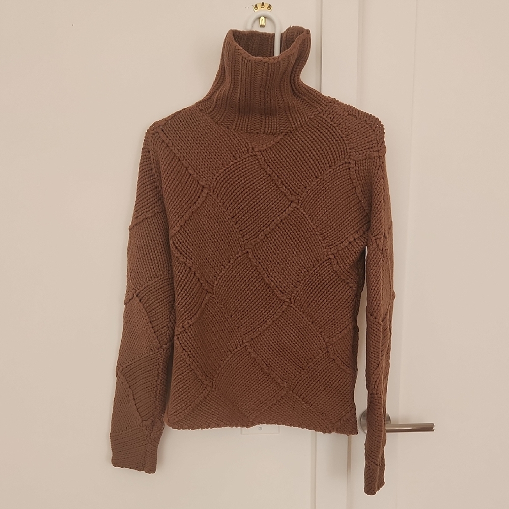 Brown Turtleneck Knit Sweater
